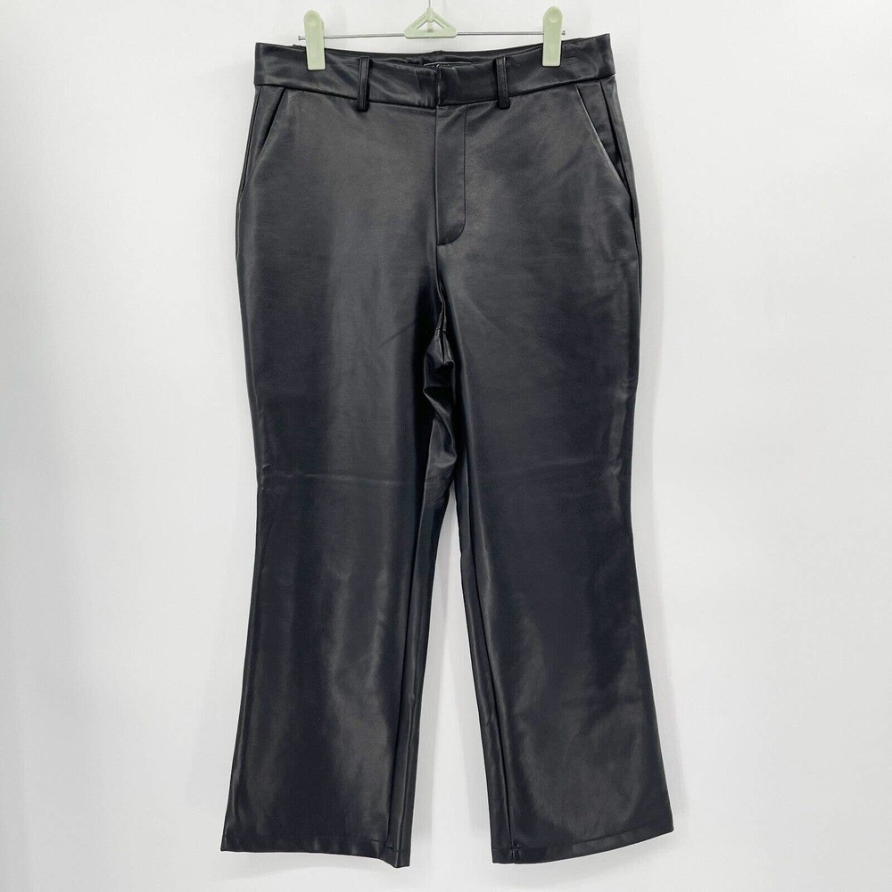 Bagatelle Kick‎ Flare Faux Leather Trouser Pants Black Size M High Rise Zip Fly